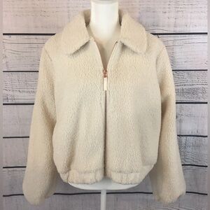 LC Lauren Conrad Short Light Jacket Cream Ivory Full Zip Teddy Bear M